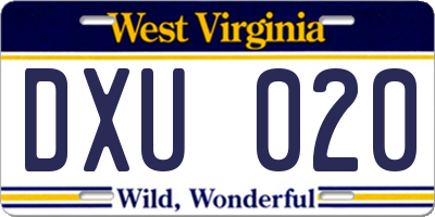 WV license plate DXU020