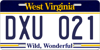WV license plate DXU021