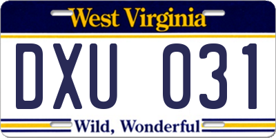 WV license plate DXU031