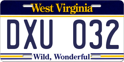 WV license plate DXU032
