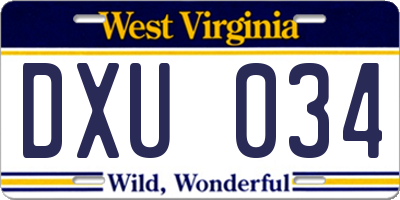 WV license plate DXU034