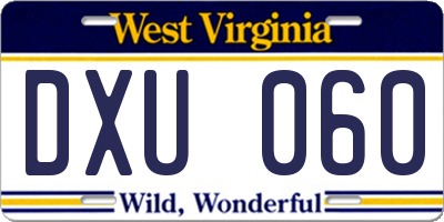 WV license plate DXU060