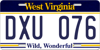 WV license plate DXU076