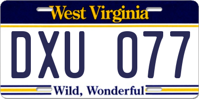 WV license plate DXU077