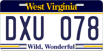 WV license plate DXU078