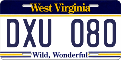 WV license plate DXU080