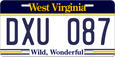 WV license plate DXU087