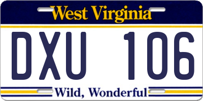 WV license plate DXU106