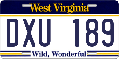 WV license plate DXU189