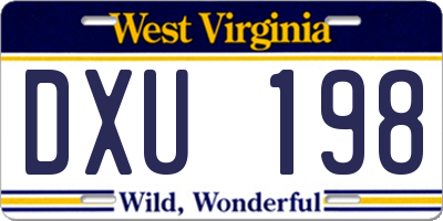 WV license plate DXU198