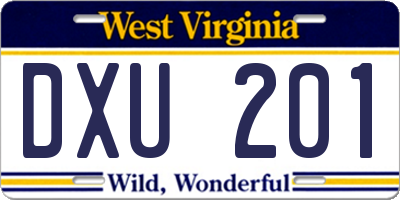 WV license plate DXU201