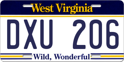 WV license plate DXU206