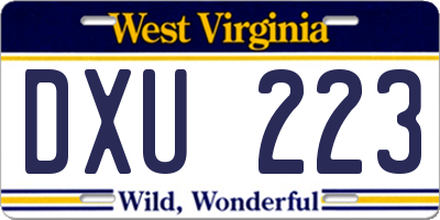 WV license plate DXU223