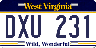 WV license plate DXU231