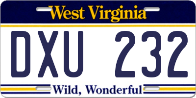 WV license plate DXU232