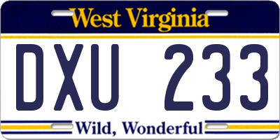 WV license plate DXU233