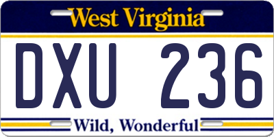 WV license plate DXU236