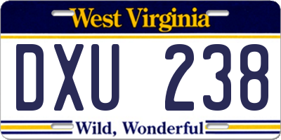 WV license plate DXU238