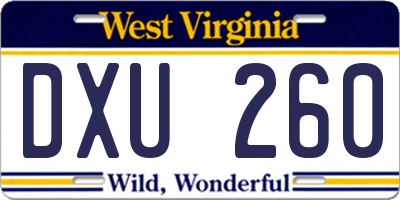 WV license plate DXU260