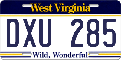 WV license plate DXU285