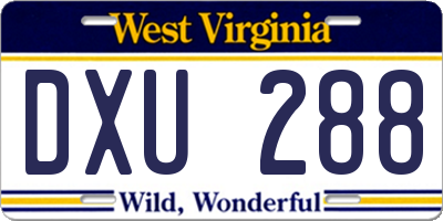 WV license plate DXU288