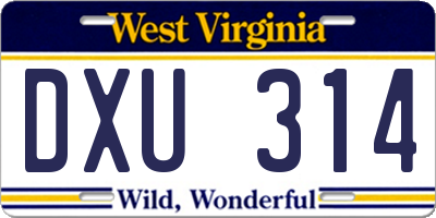 WV license plate DXU314