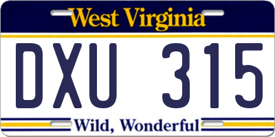 WV license plate DXU315