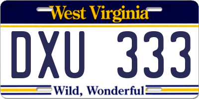 WV license plate DXU333