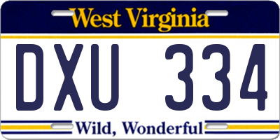 WV license plate DXU334