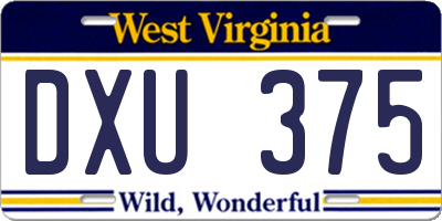 WV license plate DXU375