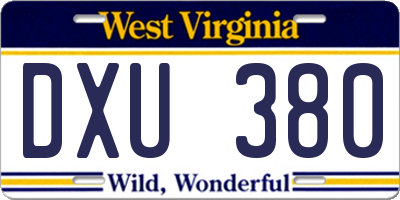 WV license plate DXU380