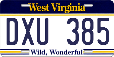 WV license plate DXU385