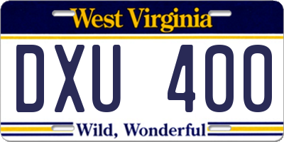 WV license plate DXU400