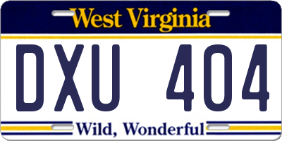 WV license plate DXU404