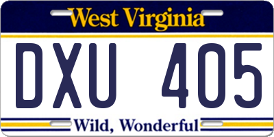 WV license plate DXU405