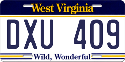 WV license plate DXU409