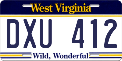 WV license plate DXU412