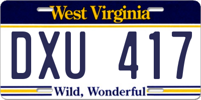 WV license plate DXU417