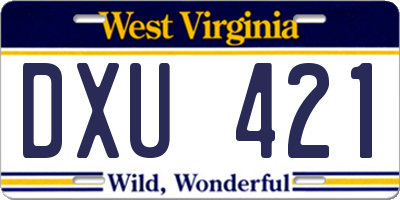 WV license plate DXU421
