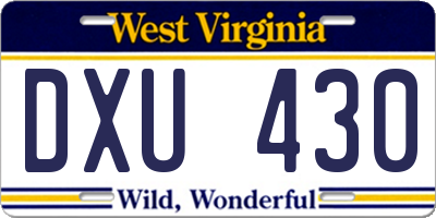 WV license plate DXU430