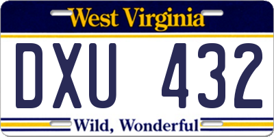 WV license plate DXU432