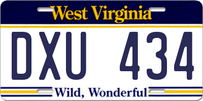 WV license plate DXU434