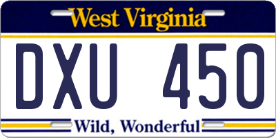 WV license plate DXU450