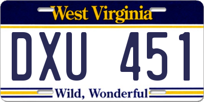 WV license plate DXU451