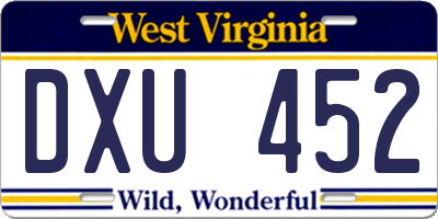WV license plate DXU452