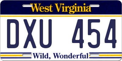 WV license plate DXU454