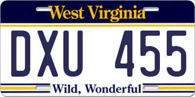 WV license plate DXU455