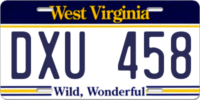 WV license plate DXU458