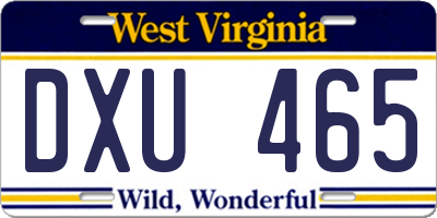 WV license plate DXU465