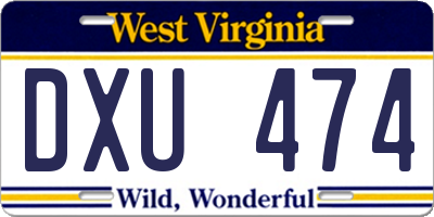 WV license plate DXU474